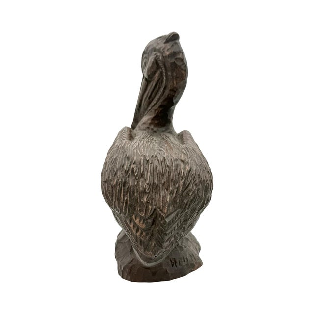 Vintage Folk Art Carved Ironwood Pelican Sculpture For Sale - Image 4 of 4