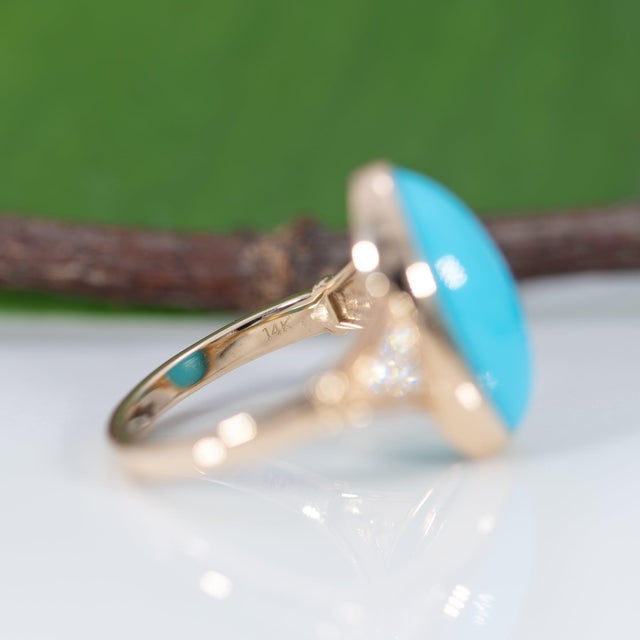5.5Ct Sleeping Beauty Turquoise Ring With Earth Mined Diamonds in Solid 14k Gold, Size 6.75 For Sale - Image 9 of 9