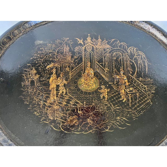 Late 19th Century Antique Late 1800s English Chinoiserie Paper Mache Tray Table For Sale - Image 5 of 18