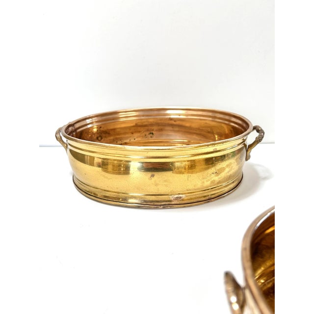 1980s Vintage Brass Cachepot Planters Set of 3 Oval Tiered Brass Planters For Sale - Image 5 of 10