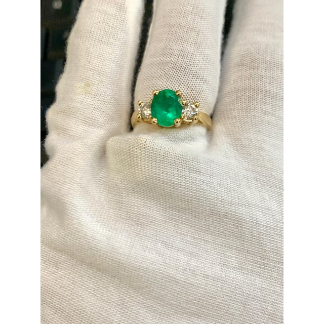 Oval Emerald and Diamond Three-Stone Ring 14 Karat Yellow Gold For Sale - Image 12 of 18