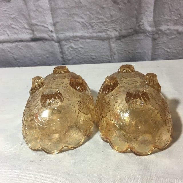 Vintage Jeanette Floral Iridescent Floragold Louisa Scallop Footed Oval Bowls - Set of 2 For Sale In New York - Image 6 of 11