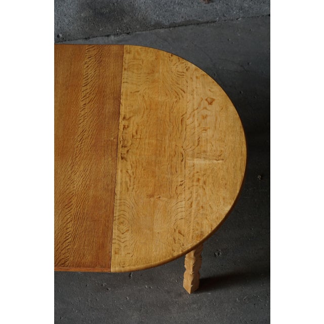 Mid-Century Modern Round Oak Dining Table with Three Extensions, 1960s For Sale - Image 15 of 18