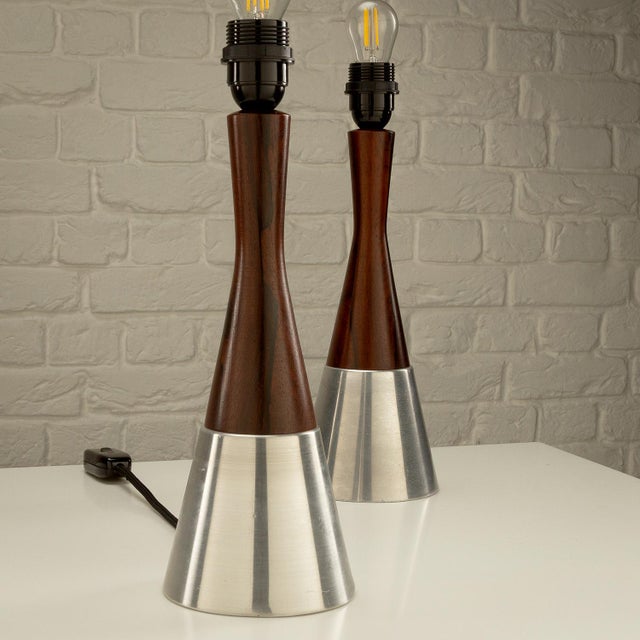 1950s Rosewood and Aluminum Table Lamps from Bergboms, Sweden, 1950s, Set of 2 For Sale - Image 5 of 13