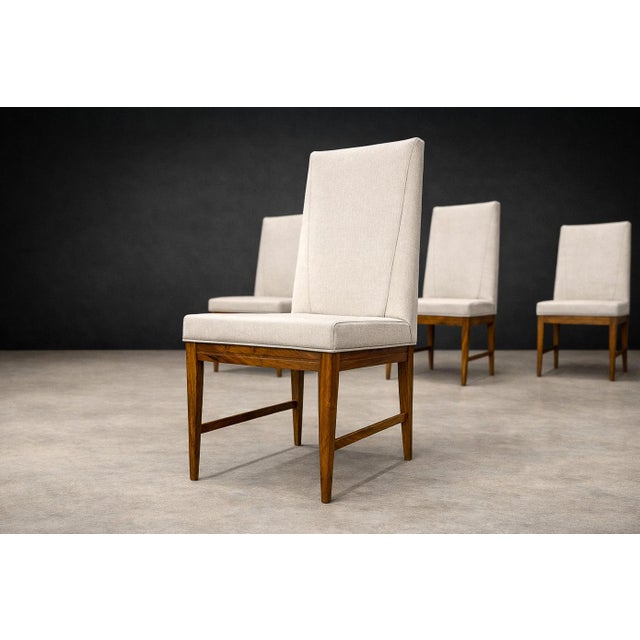 Cimo, Brazil, 1950 — Set of 8 Tall-Back Dining Chairs in Caviúna With Warm Bone Performance Linen For Sale - Image 10 of 16