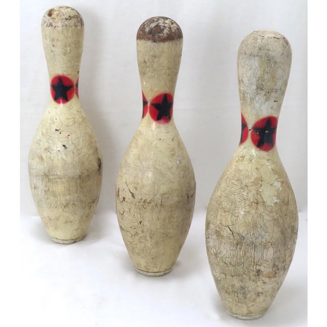 1950s Original Vintage American Mid 20th Century Wood Bowling Pins. Lot of 3 For Sale - Image 5 of 10