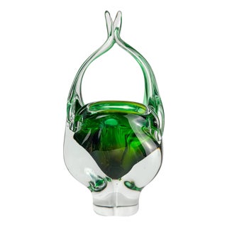 Green Glass Bowl by Josef Hospodka for Chribska Glassworks, 1970s For Sale