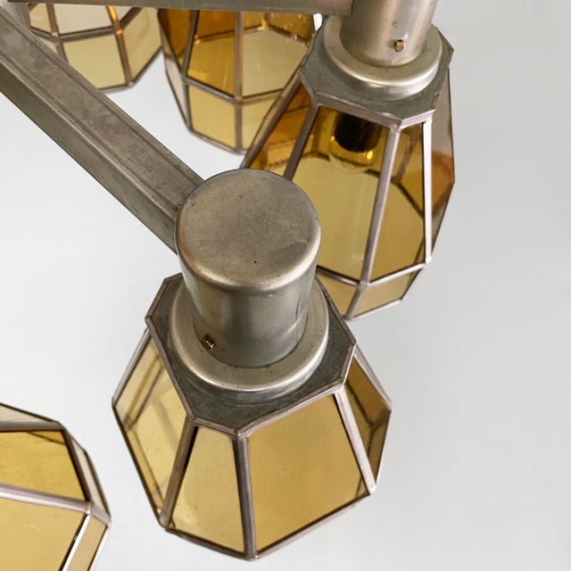 German Art Deco Chandelier in Yellow Glass and Metal, 1930s For Sale - Image 12 of 18