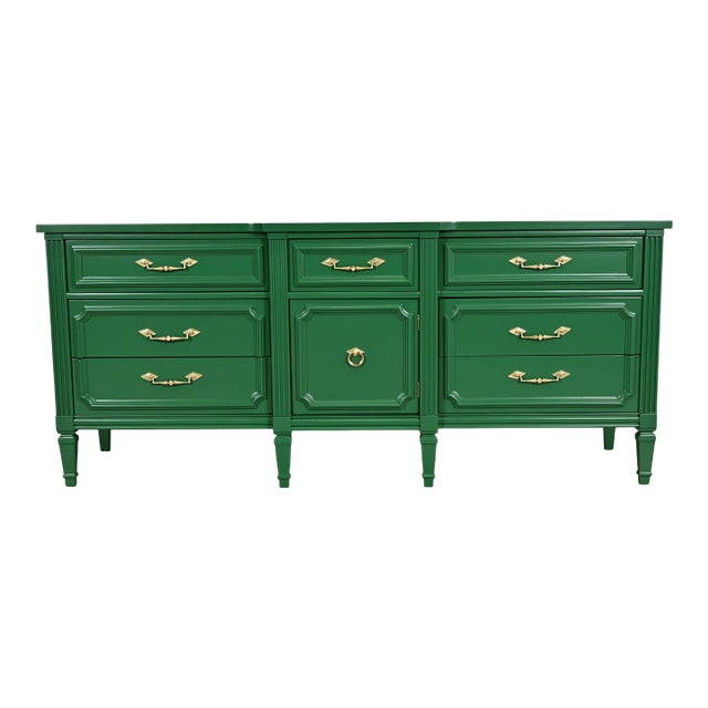 Thomasville French Regency Louis XVI Green Lacquered Dresser or Credenza, Newly Refinished For Sale