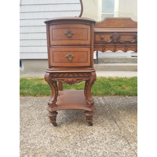 Vintage Art Deco Waterfall Ladies Makeup Vanity Dresser With Mirror