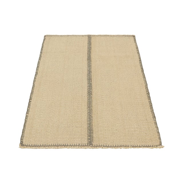 2010s Rug & Kilim’s Contemporary Kilim in Gray and Cream White Textural Stripes For Sale - Image 5 of 7