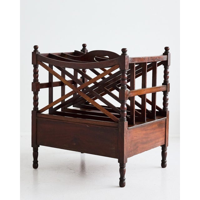 Large English Regency Mahogany Canterbury Magazine Rack With Drawer, 19th Century For Sale - Image 9 of 16