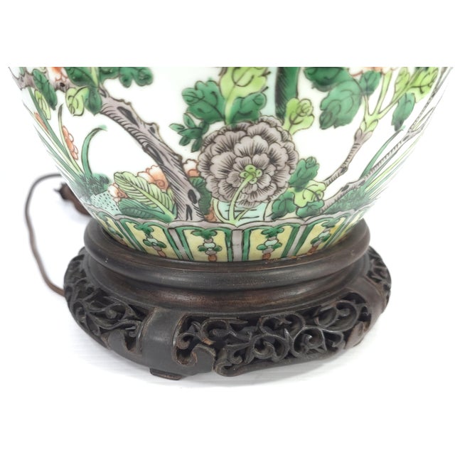 Ceramic 19th Century Chinese Famille Verte Porcelain Ginger Jar Lamp Converted to a Lamp With Hardstone Finial For Sale - Image 7 of 13