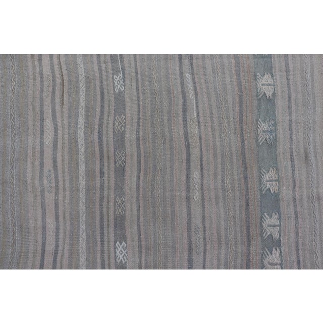 Textile Soft-Toned Vintage Turkish Kilim Gallery Runner With Subtle Pastel Stripes and Geometric Accents 4'10"x14'5" For Sale - Image 7 of 10
