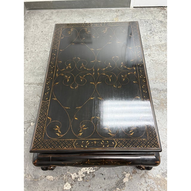 2010s Drexel Heritage Et Cetera Chinoiserie Black Lacquer Cocktail Table For Sale - Image 5 of 12