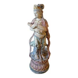 Mid 19th Century Chinese Carved Wood Quan Yin Sculpture For Sale