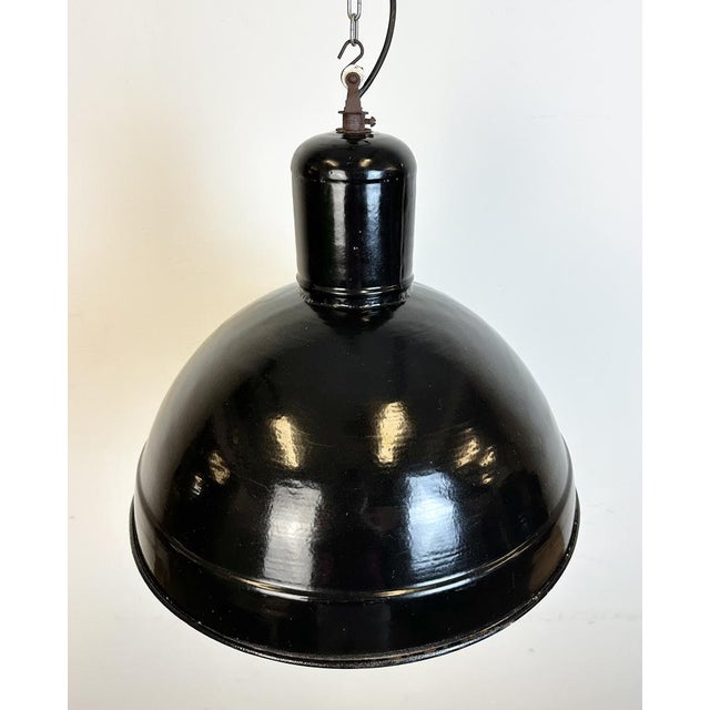 Industrial Black Enamel Factory Pendant Lamp, 1950s For Sale - Image 6 of 14