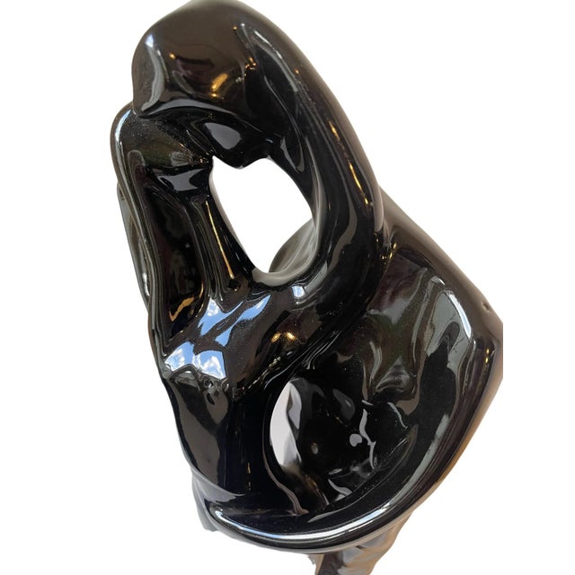 Mid 20th Century Mid-Century The Lovers Figurative Sculpture Black High Gloss Glaze Ceramic Statue For Sale - Image 5 of 7