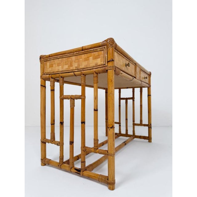 Mid-Century Modern Italian Bamboo, Cane and Rattan Console Desk, 1970s For Sale - Image 10 of 18