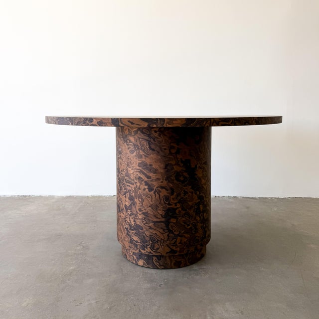 Mid-Century Modern 1970s Mid-Century Modern Round Burlwood Pedestal Dining Table For Sale - Image 3 of 10