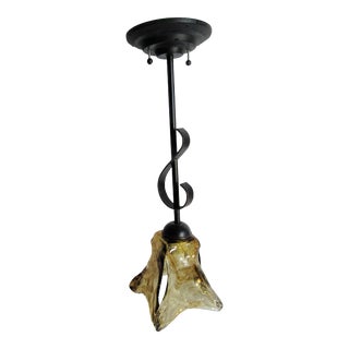 Vintage Art Deco Pendant Light Fixture With Blown Glass Art Deco Light Cover For Sale