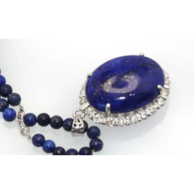 Lapis & Diamond Pendant on 18k Beaded Lapis Chain For Sale - Image 9 of 11