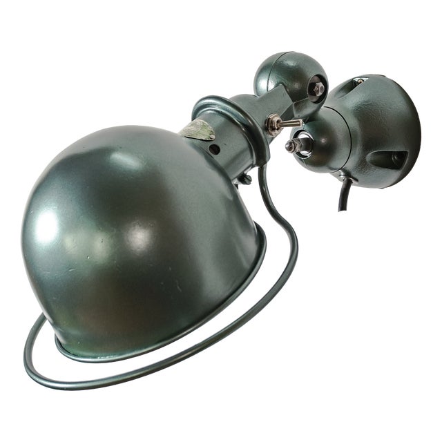 French Industrial Green Metallic Wall Sconce by Jean Louis Domecq for Jieldé, 1950s For Sale