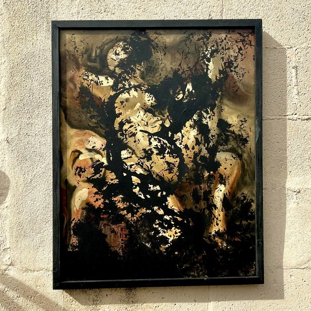 Vintage Boho Abstract Painting on Canvas For Sale - Image 4 of 6