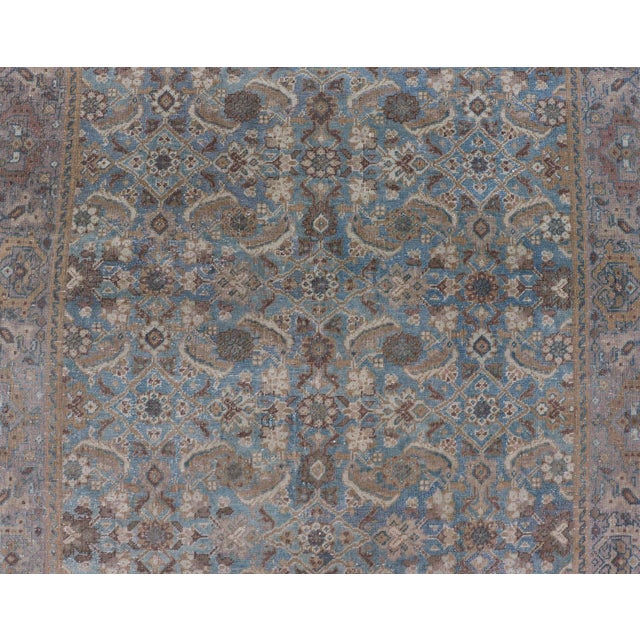 Traditional Antique Persian Sultanabad in Floral All-Over Design in Light Blue With Tan 5'0 X 8'2 For Sale - Image 3 of 13