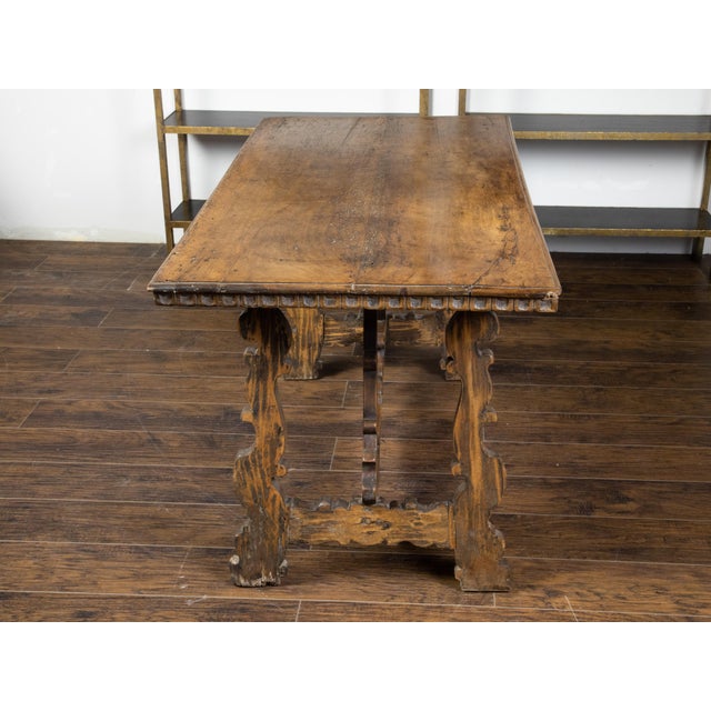Italian Baroque Style 19th Century Walnut Table with Carved Trestle Base For Sale - Image 10 of 12