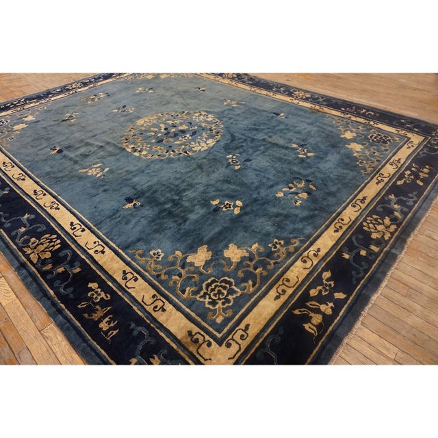 1920s Classic Chinese Symbols Navy Blue Open Field Antique Peking Room Size Rug For Sale In New York - Image 6 of 11