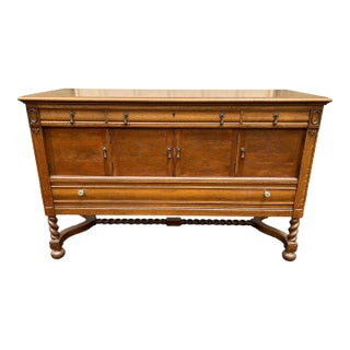 Antique Victorian Quartersawn Oak Barley Twist Sideboard Buffet For Sale