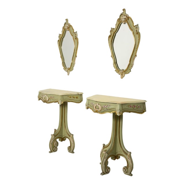 Venetian Bedside Tables with and Mirrors, 1960s, Set of 4 For Sale