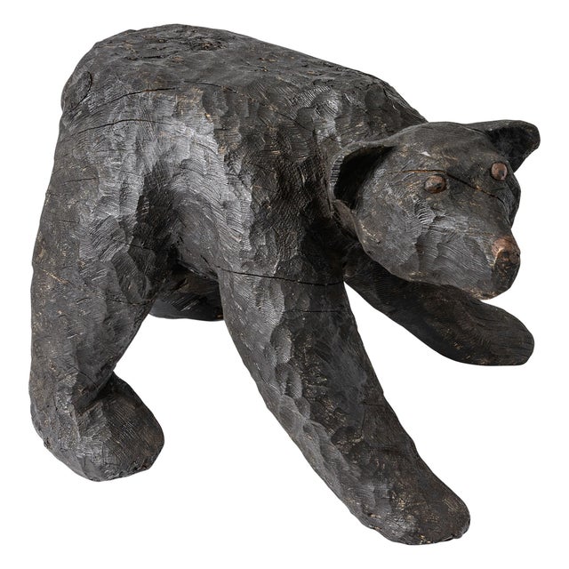 Wood Monumental Hand Carved Wood Rustic Folk Art Prowling Black Bear For Sale - Image 7 of 9