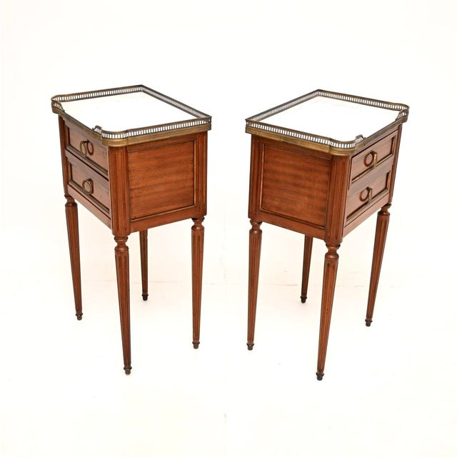 19th Century Antique French Bedside Tables with Marble Top, 1890, Set of 2 For Sale - Image 5 of 11