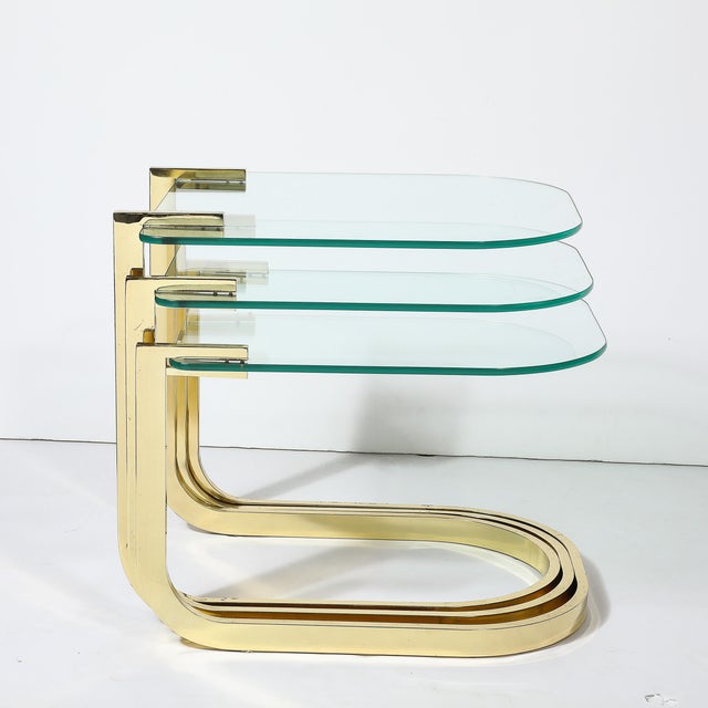 Mid-Century Modernist Nesting Tables in Polished Brass by Milo Baughman For Sale In New York - Image 6 of 12