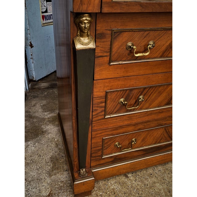 Mid 20th Century Mid 20th Century French Empire Style Commode Caryatid Bronze Figural Columns & Pink Marble For Sale - Image 5 of 14