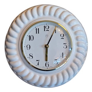 German Vintage Wall Clock in White Ceramic, 1980s For Sale