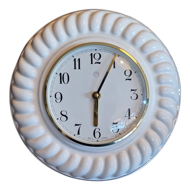 German Vintage Wall Clock in White Ceramic, 1980s For Sale