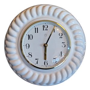 German Vintage Wall Clock in White Ceramic, 1980s