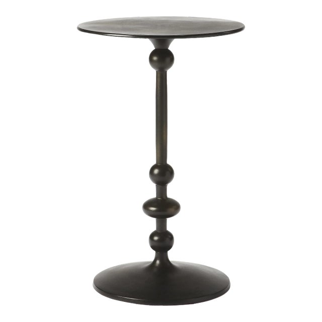 Zora Distressed Iron Pedestal Accent Table, Black For Sale