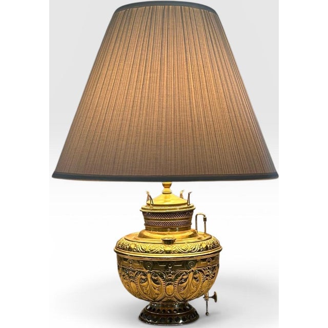 Antique Thomas B Adams and Sons Electrified Brass Oil Lamp For Sale - Image 10 of 13