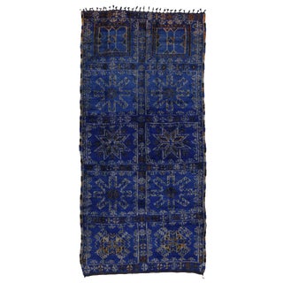 Cobalt Blue Vintage Moroccan Rug by Beni Ouarain - 6'3 x 13'3 For Sale