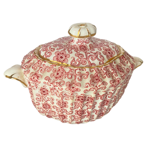 French Porcelain Sugar Pot in White and Red, Set of 2