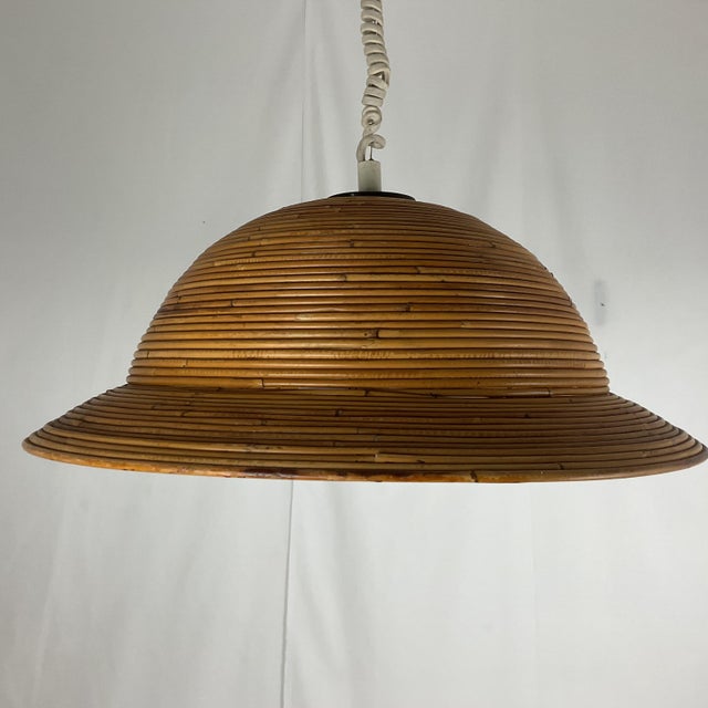 Wood 1960s Mid Century Modern Italian Large Pencil Reed Pendant For Sale - Image 7 of 8