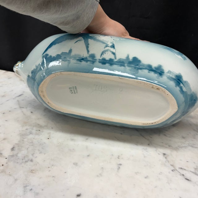 19th Century French Faience Three-Piece Vase and Jardinière Set With Swallows by Keller and Guerin For Sale - Image 13 of 16