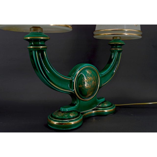 1940s Green & Gold Earthenware Lamps, France, 1940s, Set of 2 For Sale - Image 5 of 18