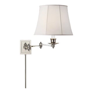 Visual Comfort Signature Triple Swing Arm Wall Lamp in Polished Nickel with Linen Shade For Sale