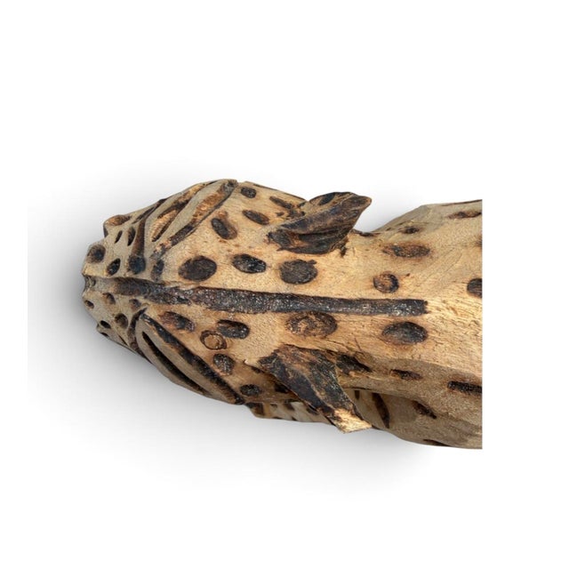 Tribal Vintage Hand-Carved African Folk Art Spotted Leopard Sculpture on Wood Base For Sale - Image 3 of 8
