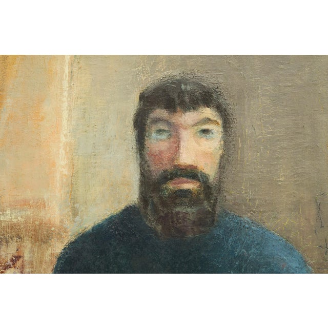 Belgian Artist, Portrait of a Sitting Man, 1964, Oil and Tempera Paint on Canvas For Sale - Image 3 of 12